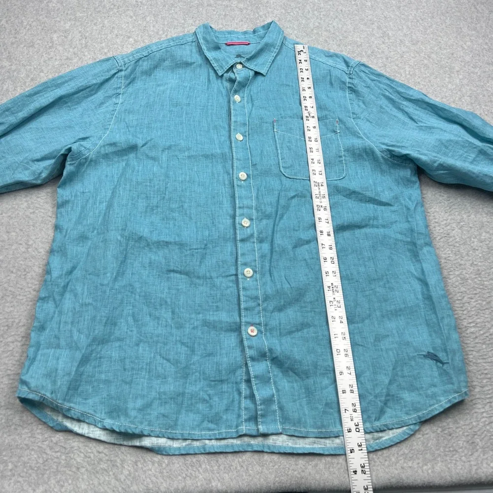 Tommy Bahama Sea Glass Breezer Shirt Men's XL Teal Blue 100% Linen Button‎ Up